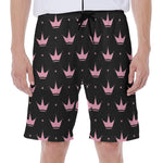 Pink Crown Pattern Print Men's Beach Shorts