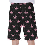 Pink Crown Pattern Print Men's Beach Shorts