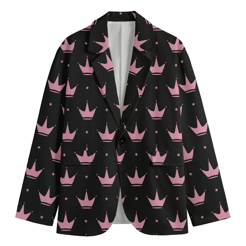 Pink Crown Pattern Print Men's Blazer
