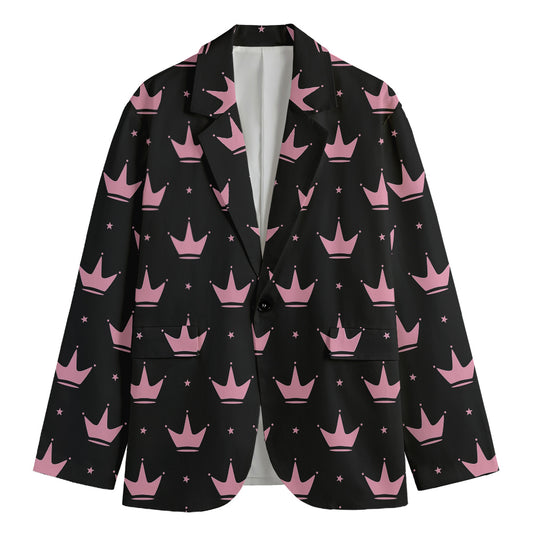 Pink Crown Pattern Print Men's Blazer