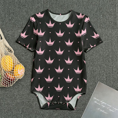 Pink Crown Pattern Print Men's Bodysuit