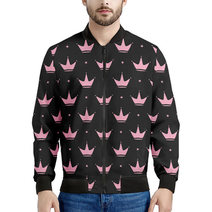 Pink Crown Pattern Print Men's Bomber Jacket