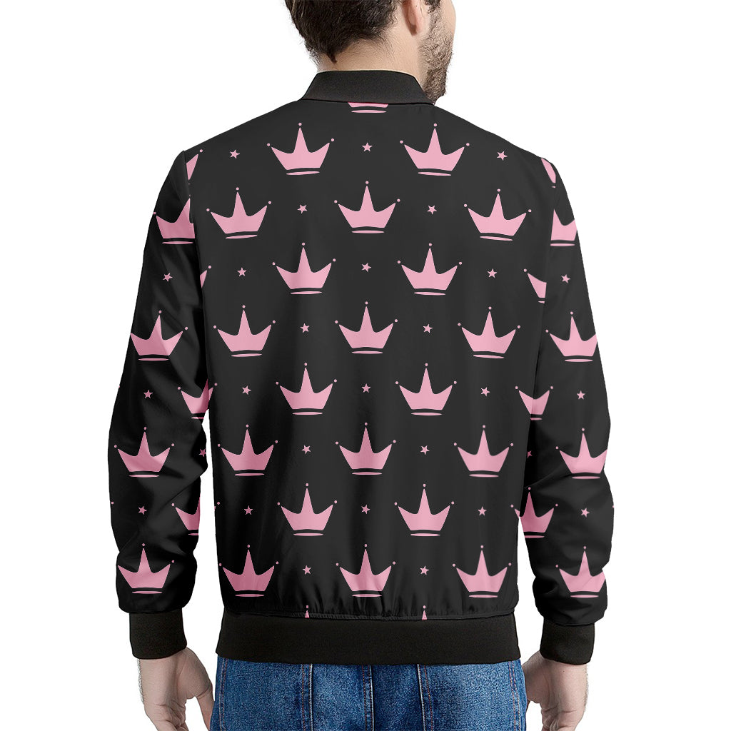 Pink Crown Pattern Print Men's Bomber Jacket