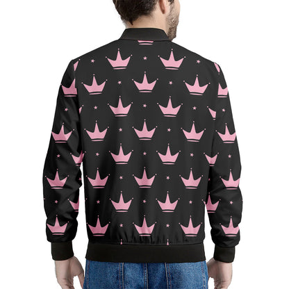 Pink Crown Pattern Print Men's Bomber Jacket