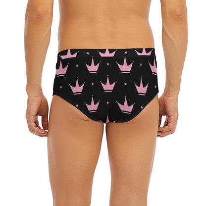 Pink Crown Pattern Print Men's Briefs