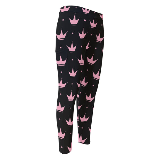 Pink Crown Pattern Print Men's Compression Pants