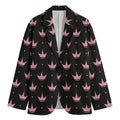 Pink Crown Pattern Print Men's Cotton Blazer