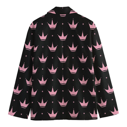 Pink Crown Pattern Print Men's Cotton Blazer