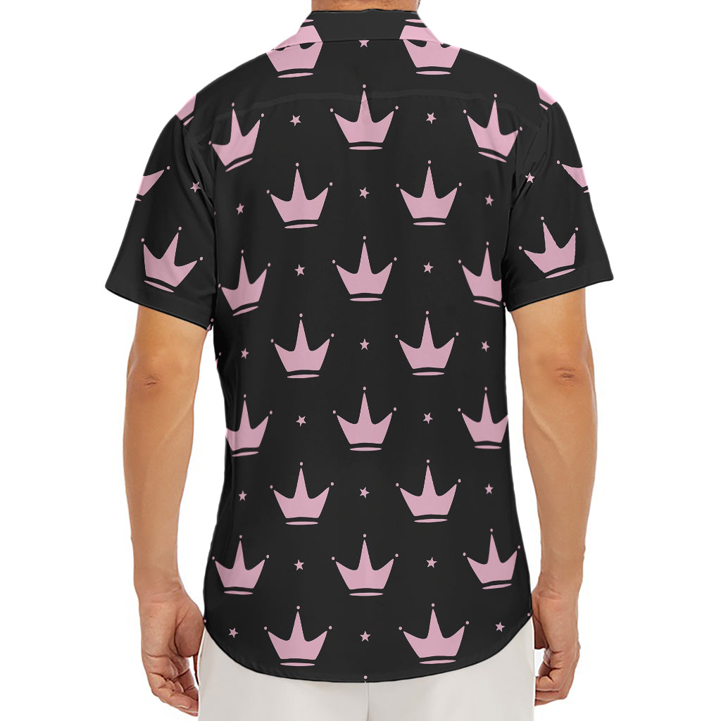 Pink Crown Pattern Print Men's Deep V-Neck Shirt