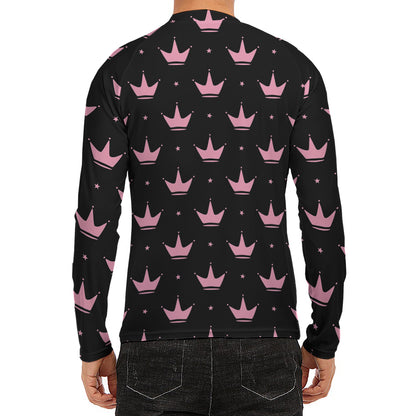 Pink Crown Pattern Print Men's Long Sleeve Rash Guard