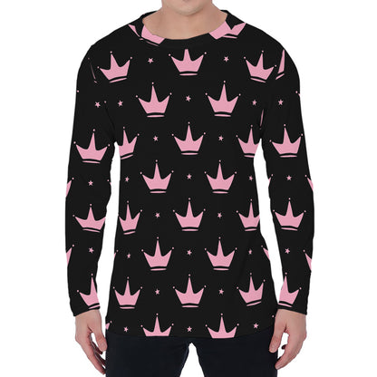 Pink Crown Pattern Print Men's Long Sleeve T-Shirt