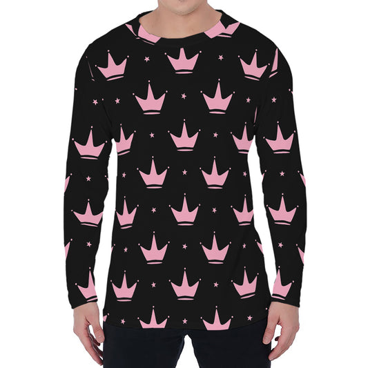Pink Crown Pattern Print Men's Long Sleeve T-Shirt