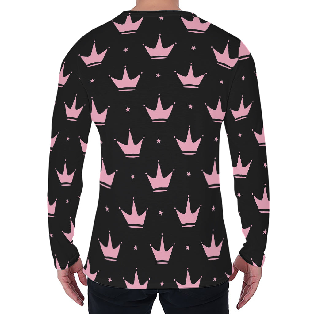 Pink Crown Pattern Print Men's Long Sleeve T-Shirt