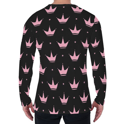 Pink Crown Pattern Print Men's Long Sleeve T-Shirt