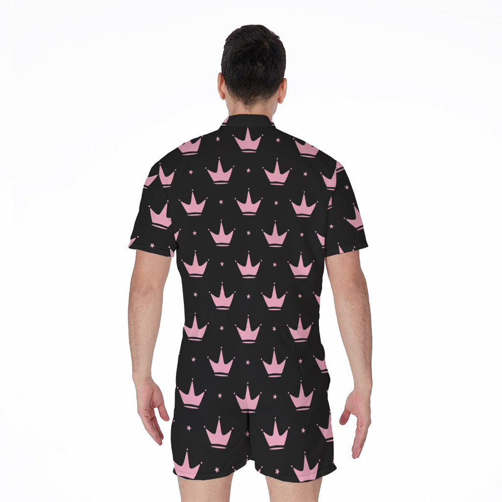 Pink Crown Pattern Print Men's Rompers