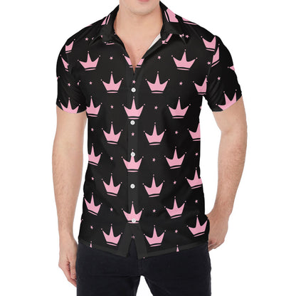 Pink Crown Pattern Print Men's Shirt
