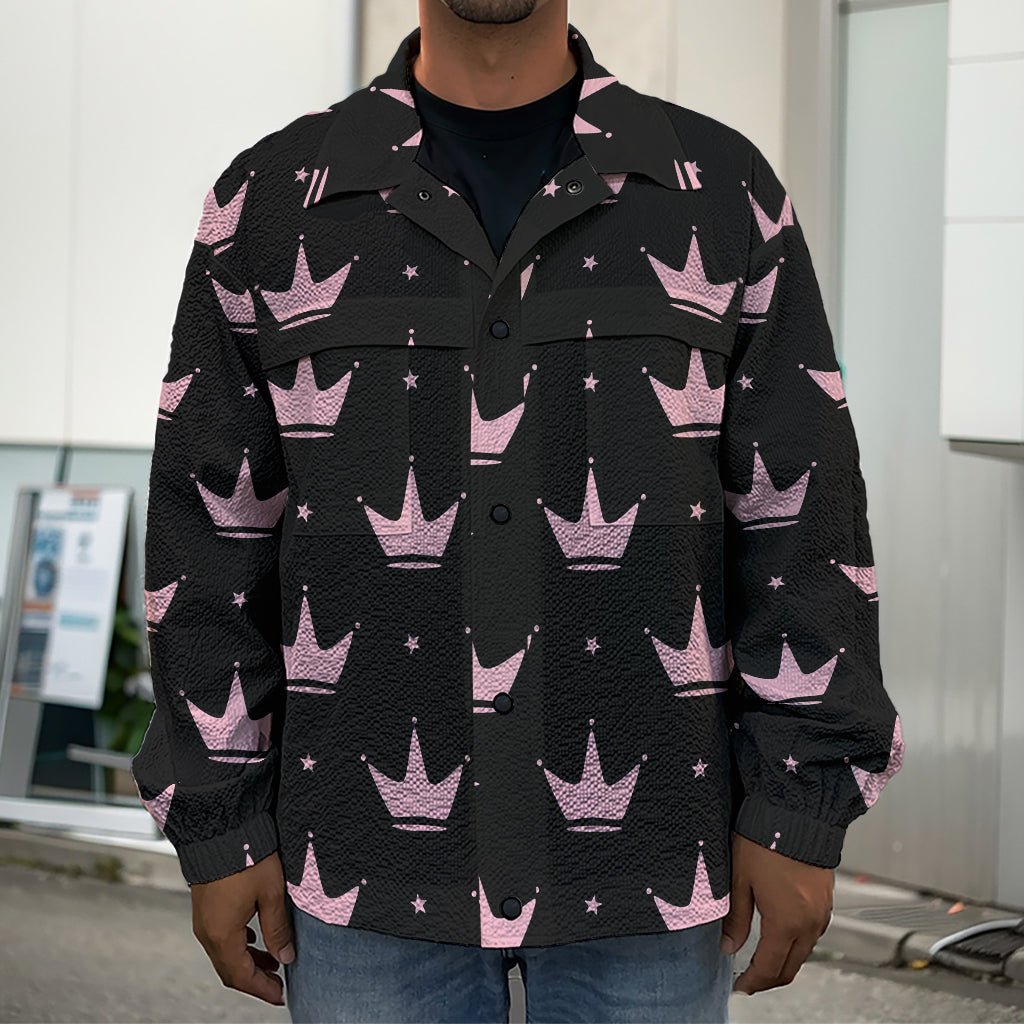 Pink Crown Pattern Print Men's Shirt Jacket