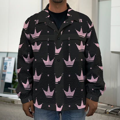 Pink Crown Pattern Print Men's Shirt Jacket