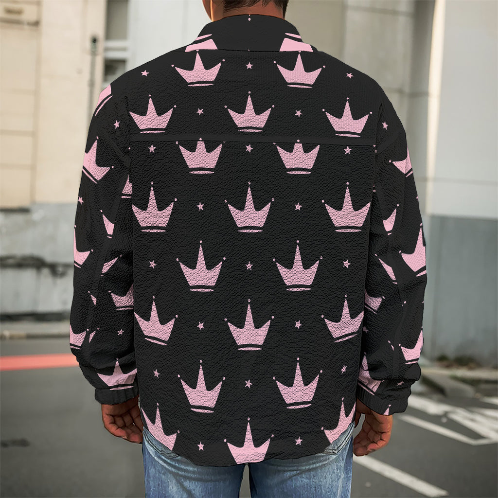 Pink Crown Pattern Print Men's Shirt Jacket