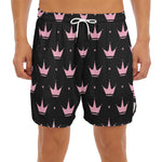 Pink Crown Pattern Print Men's Split Running Shorts