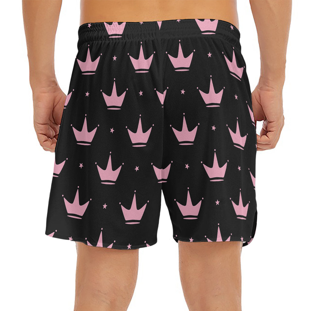 Pink Crown Pattern Print Men's Split Running Shorts