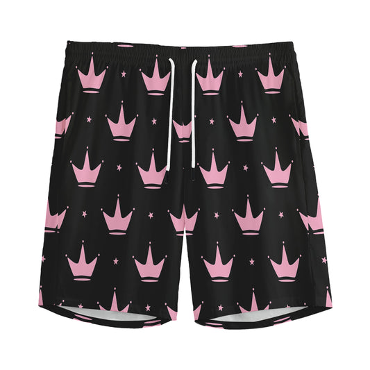 Pink Crown Pattern Print Men's Sports Shorts