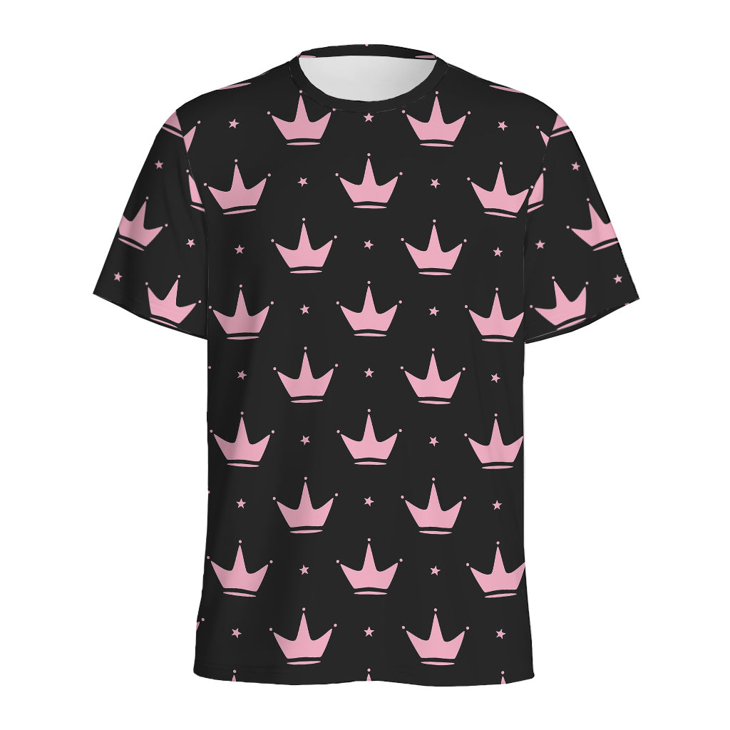 Pink Crown Pattern Print Men's Sports T-Shirt