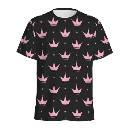 Pink Crown Pattern Print Men's Sports T-Shirt