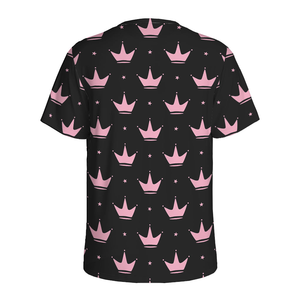 Pink Crown Pattern Print Men's Sports T-Shirt