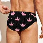 Pink Crown Pattern Print Men's Swim Briefs