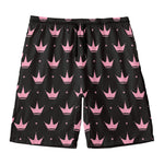 Pink Crown Pattern Print Men's Swim Trunks