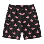 Pink Crown Pattern Print Men's Swim Trunks