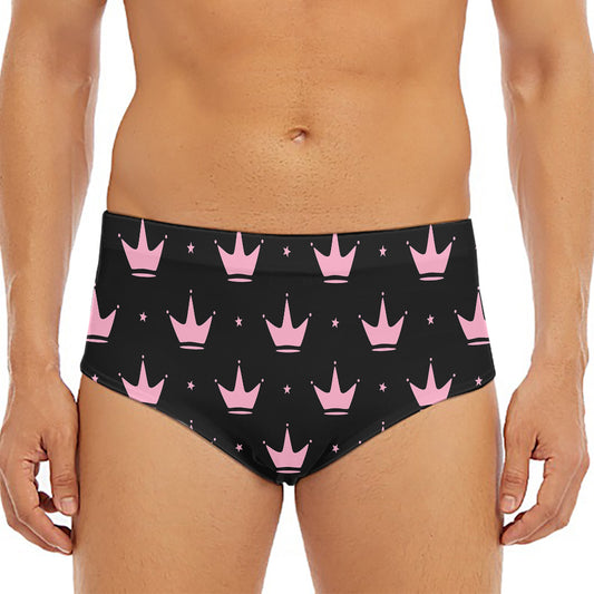 Pink Crown Pattern Print Men's Triangle Swim Briefs
