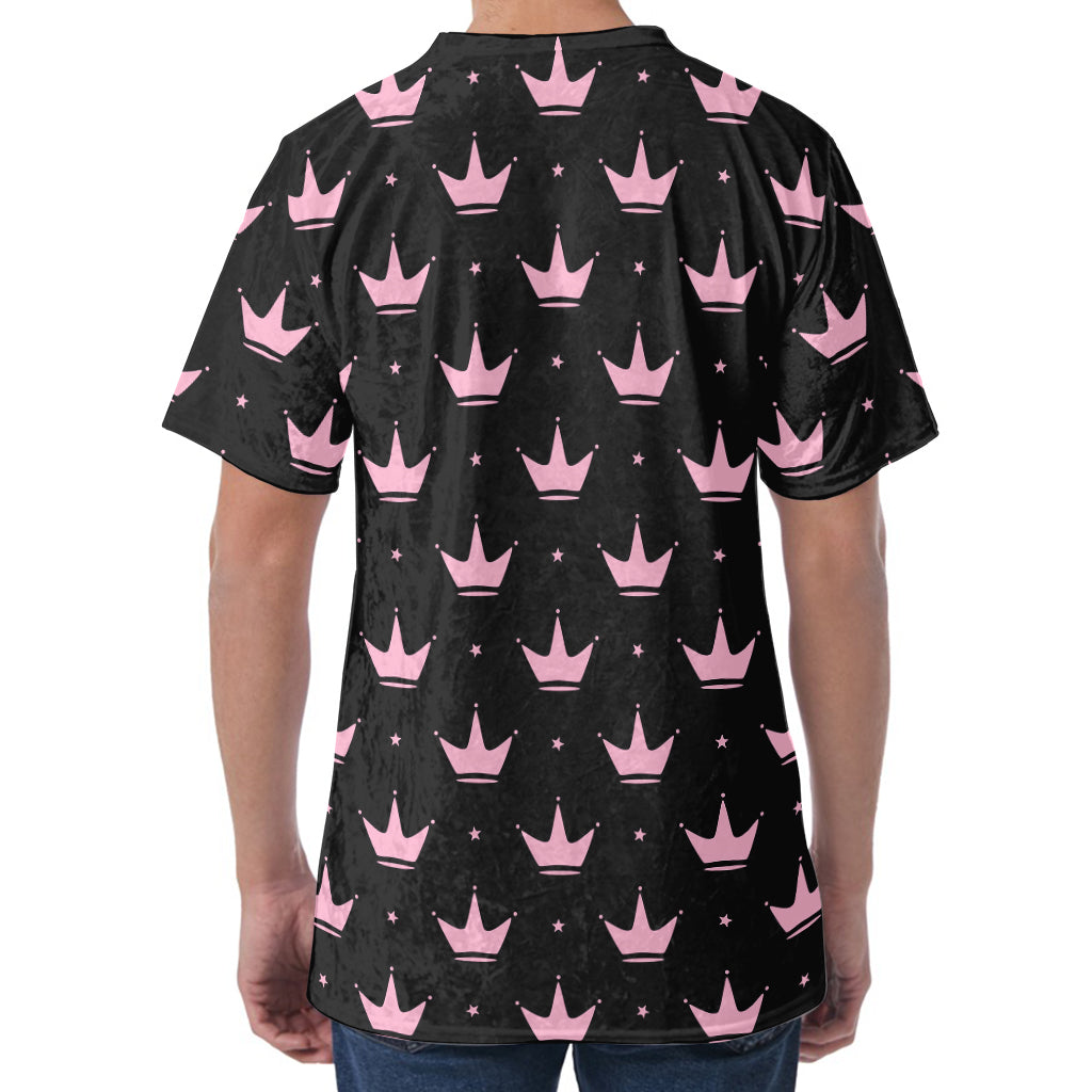 Pink Crown Pattern Print Men's Velvet T-Shirt