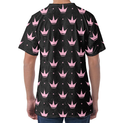Pink Crown Pattern Print Men's Velvet T-Shirt