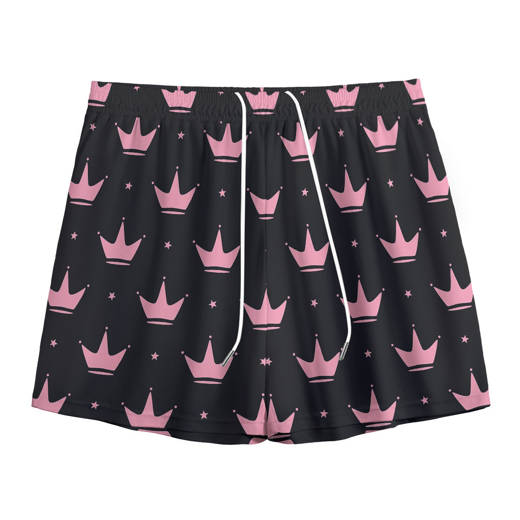 Pink Crown Pattern Print Mesh Shorts