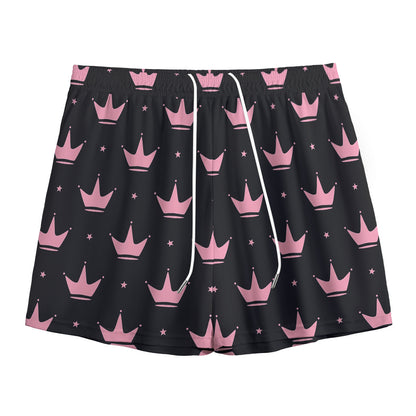 Pink Crown Pattern Print Mesh Shorts