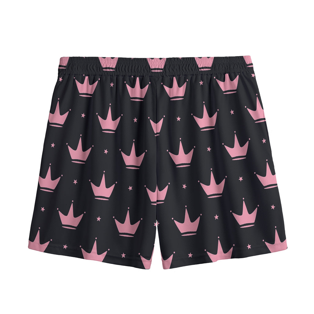 Pink Crown Pattern Print Mesh Shorts