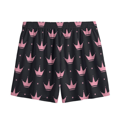 Pink Crown Pattern Print Mesh Shorts