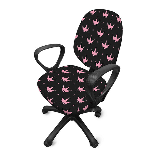 Pink Crown Pattern Print Office Chair Cover