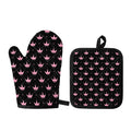 Pink Crown Pattern Print Oven Mitt And Pot Holder Set