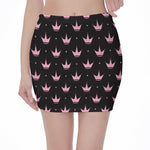 Pink Crown Pattern Print Pencil Mini Skirt