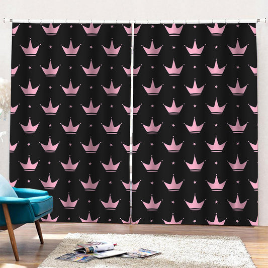 Pink Crown Pattern Print Pencil Pleat Curtains