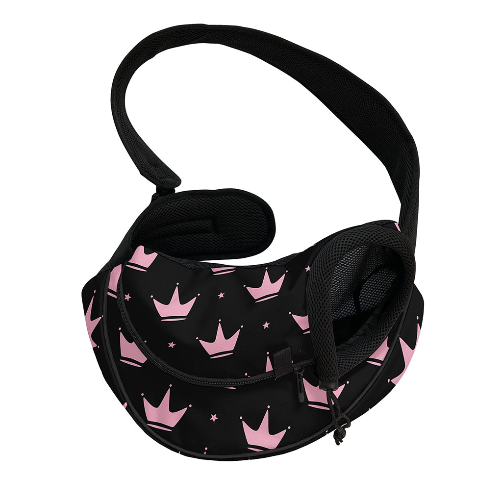 Pink Crown Pattern Print Pet Sling Carrier