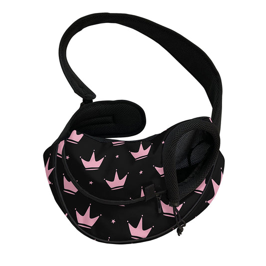 Pink Crown Pattern Print Pet Sling Carrier