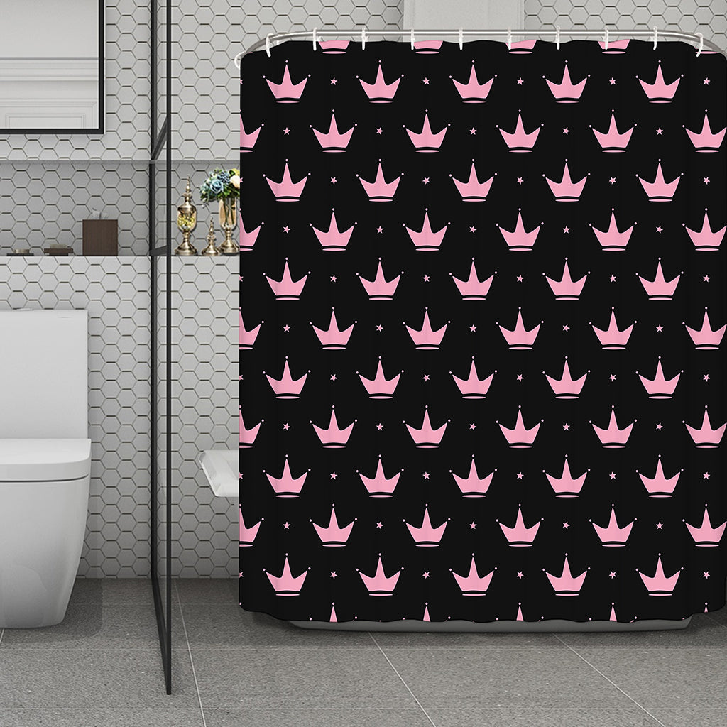 Pink Crown Pattern Print Polyester Shower Curtain
