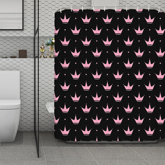 Pink Crown Pattern Print Polyester Shower Curtain