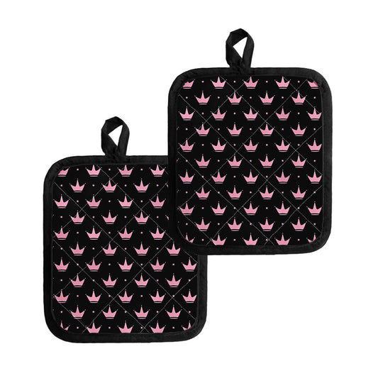 Pink Crown Pattern Print Pot Holders