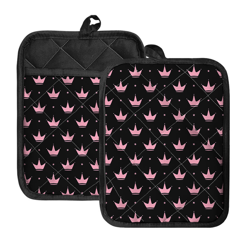 Pink Crown Pattern Print Pot Holders With Pocket