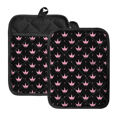 Pink Crown Pattern Print Pot Holders With Pocket